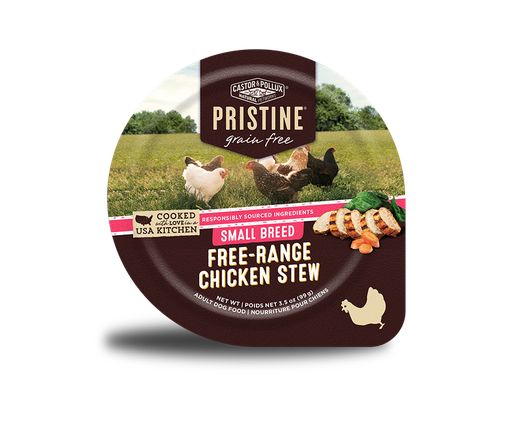 Castor &amp; Pollux PRISTINE Grain-Free Small Breed Free-Range Chicken Stew Case of 12 Canned Dog Food 99g