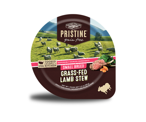 Castor &amp; Pollux PRISTINE Grain-Free Small Breed Grass-Fed Lamb Stew Case of 12 Canned Dog Food, 99g