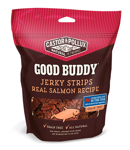 Castor &amp; Pollux Good Buddy Jerky Strips Real Salmon Recipe Grain-Free Dog Treats 127g