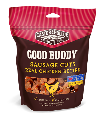 Castor &amp; Pollux Good Buddy Sausage Cuts Real Chicken Recipe Grain-Free Dog Treats 142g