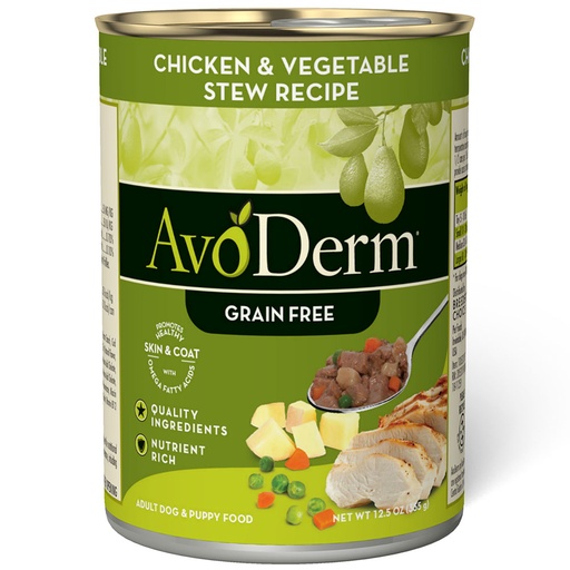 AvoDerm Natural Grain-Free Chicken &amp; Vegetable Stew Recipe Adult &amp; Puppy Case of 12 Canned Dog Food 355g