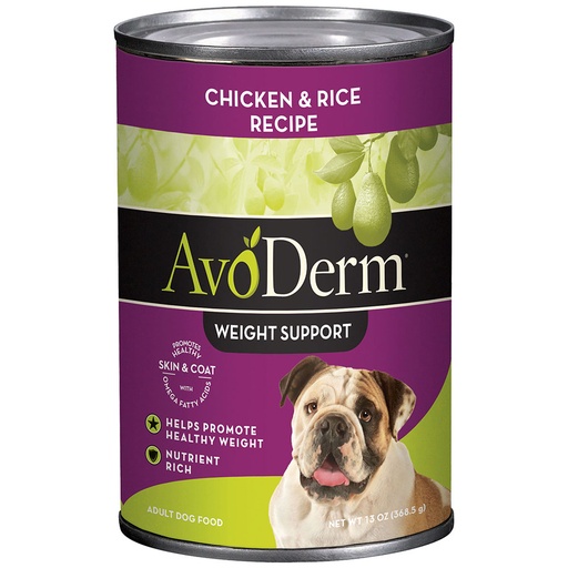 AvoDerm Chicken &amp; Rice Recipe Weight Support Case of 12 Canned Dog Food 368.5g