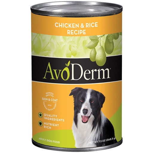 AvoDerm Natural Chicken &amp; Rice Recipe Case of 12 Canned Dog Food 368.5g