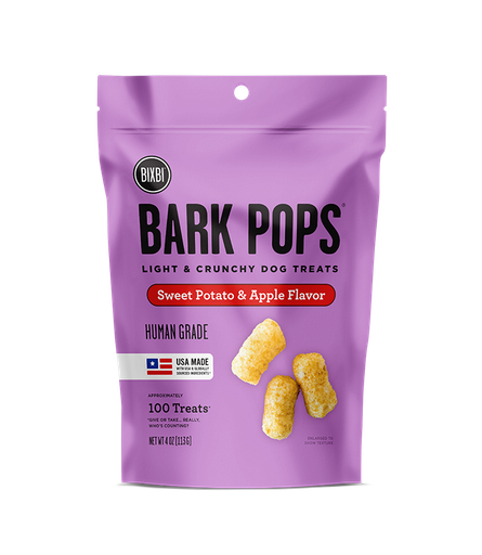 BIXBI Bark Pops Chicken-Free Sweet Potato &amp; Apple Flavor Light &amp; Crunchy Dog Treats 113g