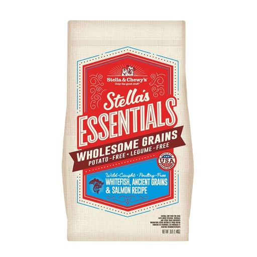 STELLA &amp; CHEWY'S ESSENTIALS WHOLESOME GRAINS WILD-CAUGHT WHITEFISH, ANCIENT GRAINS &amp; SALMON RECIPE DRY DOG FOOD 11.3kg