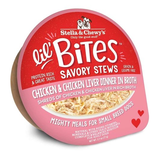 STELLA &amp; CHEWY'S LIL BITES SAVORY STEWS CHICKEN &amp; CHICKEN LIVER DINNER IN BROTH CASE OF 24 WET DOG FOOD 77g