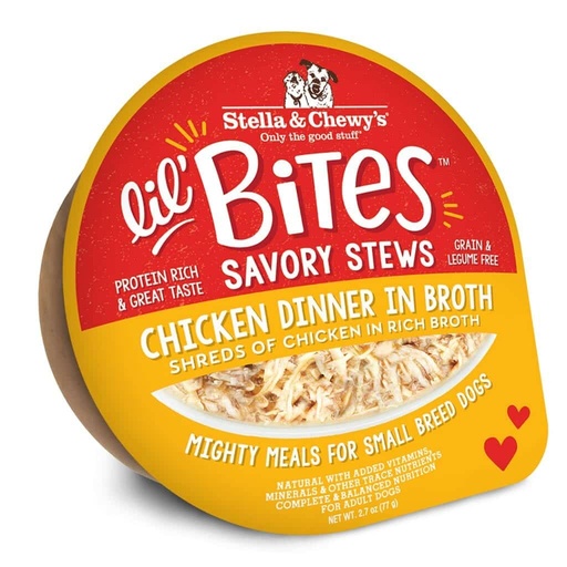 STELLA &amp; CHEWY'S LIL BITES SAVORY STEWS CHICKEN DINNER IN BROTH SMALL BREED CASE OF 24 WET DOG FOOD 77g