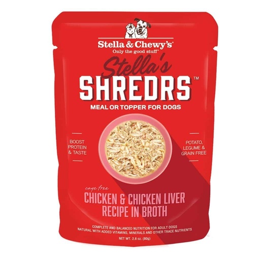 STELLA &amp; CHEWY'S STELLAS SHREDRS CHICKEN &amp; CHICKEN LIVER RECIPE IN BROTH ADULT WET DOG FOOD 80g