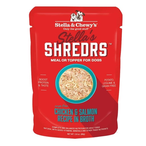 STELLA &amp; CHEWY'S STELLAS SHREDRS CHICKEN &amp; SALMON RECIPE IN BROTH ADULT WET DOG FOOD 80g