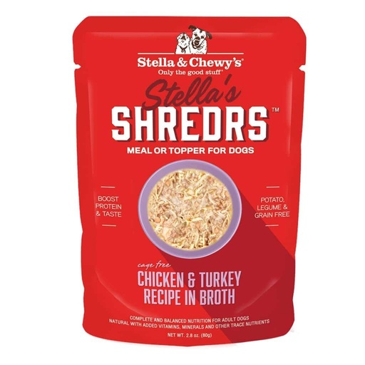 STELLA &amp; CHEWY'S STELLAS SHREDRS CHICKEN &amp; TURKEY RECIPE IN BROTH ADULT WET DOG FOOD 80g