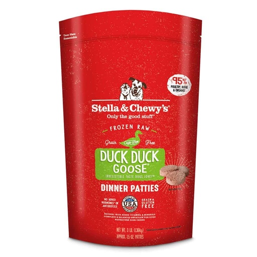 STELLA &amp; CHEWY'S DUCK DUCK GOOSE FROZEN RAW DINNER PATTIES DOG FOOD 1.36kg