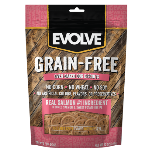 EVOLVE GRAIN FREE SALMON &amp; SWEET POTATO RECIPE DOG BISCUITS 340g