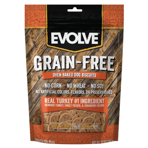 EVOLVE GRAIN FREE TURKEY, SWEET POTATO &amp; CRANBERRY RECIPE DOG BISCUITS 340g