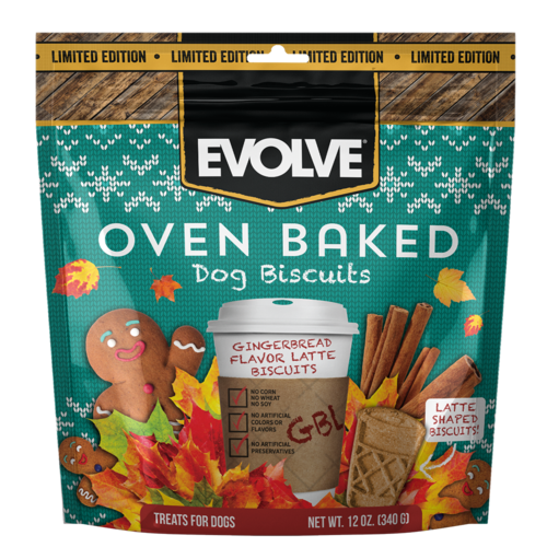 EVOLVE OVEN BAKED GINGERBREAD FLAVOR LATTE DOG BISCUITS 340g