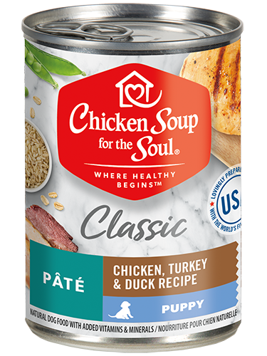 CHICKEN SOUP FOR THE SOUL Classic Puppy Chicken, Turkey &amp; Duck Recipe Pâté Case of 12 Wet Dog Food 368g