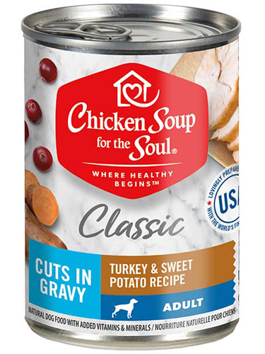 CHICKEN SOUP FOR THE SOUL Classic Adult Turkey &amp; Sweet Potato Recipe Cuts In Gravy Case of 12 Wet Dog Food 368g