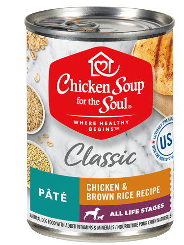 Chicken Soup for the Soul Classic All Stages Chicken &amp; Brown Rice Recipe Pâté Case of 12 Canned Dog Food 374g