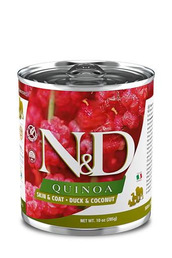 FARMINA N&amp;D QUINOA SKIN&amp;COAT DUCK AND COCONUT CASE OF 12 WET CANNED DOG FOOD 285G