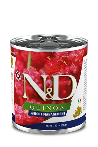 FARMINA N&amp;D QUINOA WEIGHT MANAGEMENT CASE OF 12 WET CANNED DOG FOOD 285G