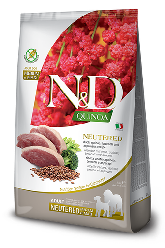 FARMINA N&amp;B QUINOA NEUTERED GRAIN FREE ADULT MEDIUM AND MAXI BREED DRY DOG FOOD 2.5KG