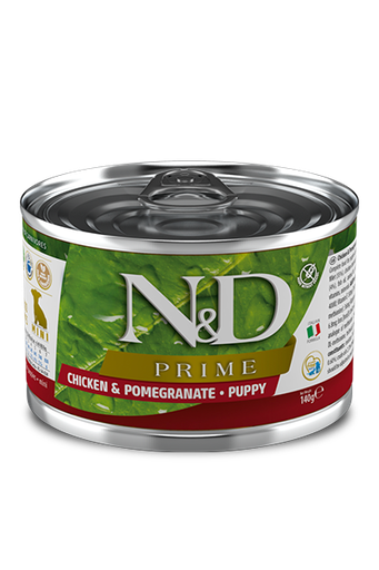 FARMINA N&amp;D PRIME CHICKEN &amp; POMEGRANATE PUPPY MINI BREED CASE OF 6 WET CANNED DOG FOOD 140G