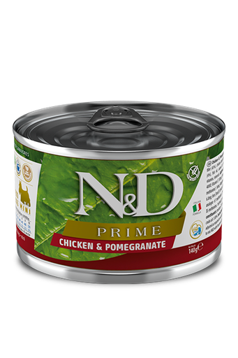 FARMINA N&amp;D PRIME CHICKEN &amp; POMEGRANATE ADULT MINI BREED CASE OF 6 WET CANNED DOG FOOD 140G