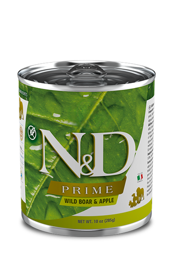 FARMINA N&amp;D PRIME WILD BOAR &amp; APPLE ADULT CASE OF 6 WET CANNED DOG FOOD 285G