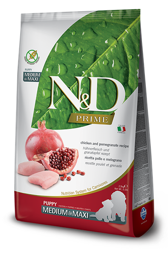 FARMINA N&amp;D PRIME CHICKEN &amp; POMEGRANATE PUPPY MEDUIM AND MAXI BREED GRAIN FREE DRY DOG FOOD 12KG