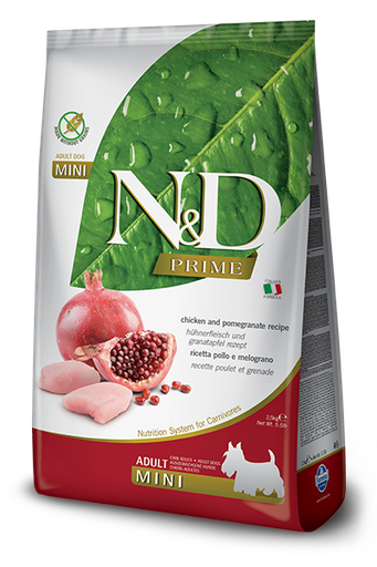 FARMINA N&amp;D PRIME CHICKEN &amp; POMEGRANATE ADULT MINI BREED GRAIN FREE DRY DOG FOOD 7KG