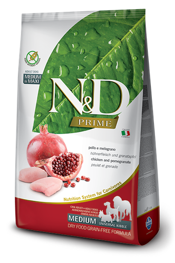 FARMINA N&amp;D PRIME CHICKEN &amp; POMEGRANATE ADULT MEDIUM AND MAXI BREED GRAIN FREE DRY DOG FOOD 12KG