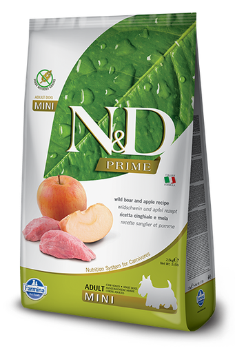 FARMINA N&amp;D PRIME WILD BOAR &amp; APPLE RECIPE ADULT MINI BREED GRAIN FREE DRY DOG FOOD 7KG