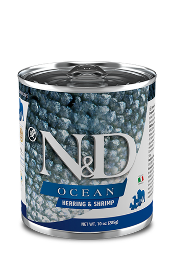 FARMINA N&amp;D OCEAN HERRING &amp; SHRIMP ADULT CASE OF 6 WET CANNED DOG FOOD 285G