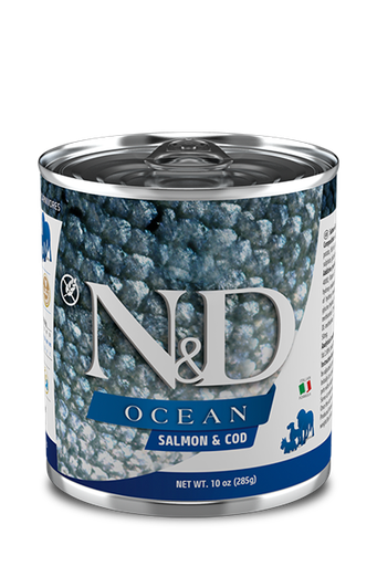 FARMINA N&amp;D OCEAN SALMON &amp; COD ADULT CASE OF 6 WET CANNED DOG FOOD 285G