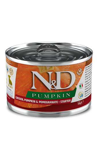 FARMINA N&amp;D PUMPKIN CHICKEN, PUMPKIN &amp; POMEGRANATE- STARTER MINI BREED CASE OF 6 WET CANNED DOG FOOD 140G