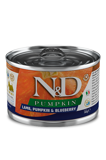 FARMINA N&amp;D PUMPKIN LAMB, PUMPKIN &amp; BLUEBERRY ADULT MINI BREED CASE OF 6 WET CANNED DOG FOOD140G