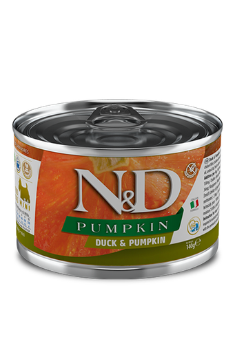 FARMINA N&amp;D PUMPKIN DUCK &amp; PUMPKIN ADULT MINI BREED CASE OF 6 WET CANNED DOG FOOD 140G