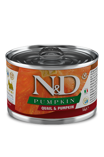 FARMINA N&amp;D PUMPKIN QUAIL &amp; PUMPKIN ADULT MINI BREED CASE OF 6 WET CANNED DOG FOOD 140G