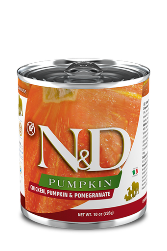 FARMINA N&amp;D PUMPKIN CHICKEN, PUMPKIN &amp; POMEGRANATE ADULT CASE OF 6 WET CANNED DOG FOOD 285G