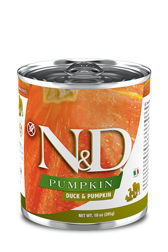 FARMINA N&amp;D PUMPKIN DUCK AND PUMPKIN ADULT CASE OF 6 WET CANNED DOG FOOD 285G