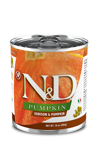 FARMINA N&amp;D PUMPKIN, VENISON AND PUMPKIN ADULT CASE OF 6 WET CANNED DOG FOOD 285G