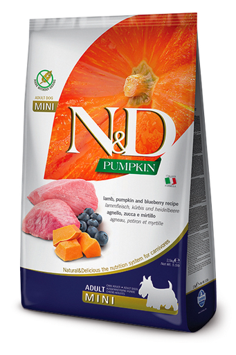 FARMINA N&amp;D PUMPKIN, LAMB &amp; BLUEBERRY ADULT MINI BREED GRAIN FREE DRY DOG FOOD 7KG