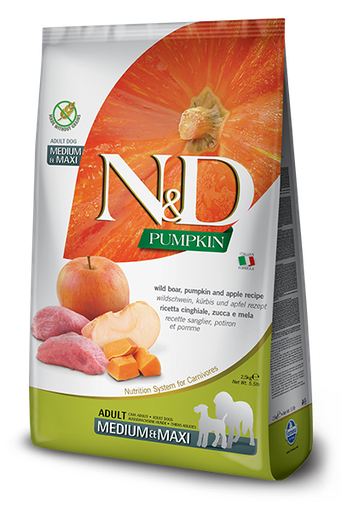 FARMINA N&amp;D PUMPKIN, BOAR &amp; APPLE ADULT MEDIUM AND MAXI BREED GRAIN FREE DRY DOG FOOD 12KG