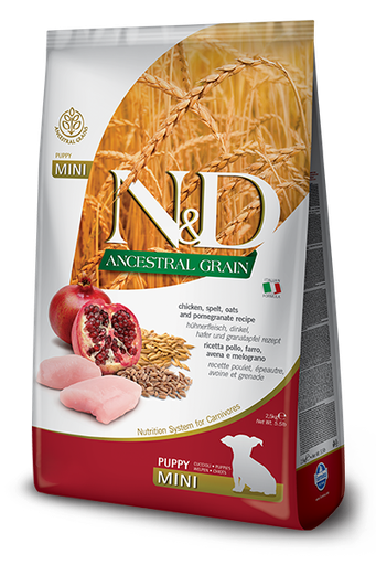 FARMINA N&amp;D ANCESTRAL GRAIN CHICKEN &amp; POMEGRANATE PUPPY MINI BREED DRY DOG FOOD 2.5KG