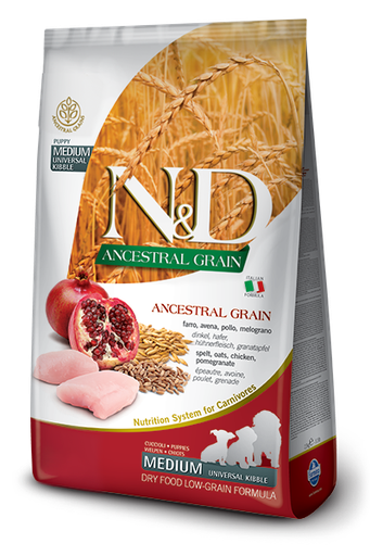 FARMINA N&amp;D ANCESTRAL GRAIN CHICKEN &amp; POMEGRANATE PUPPY MEDIUM BREED DRY DOG FOOD 12KG