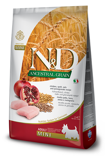 FARMINA N&amp;D ANCESTRAL GRAIN CHICKEN &amp; POMEGRANATE ADULT MINI BREED DRY DOG FOOD 2.5KG