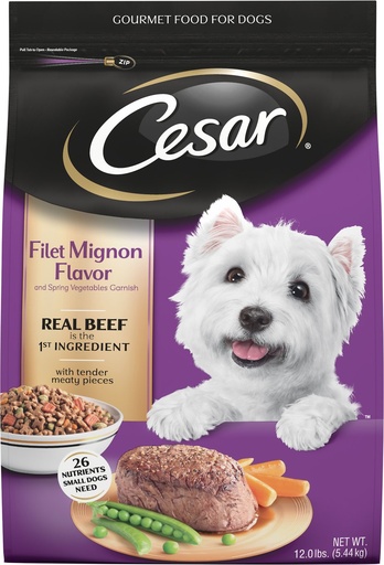 Cesar Filet Mignon Flavor &amp; Spring Vegetables Garnish Small Breed Dry Dog Food 5.44kg