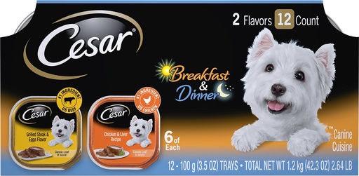 Cesar Classic Loaf in Sauce Breakfast &amp; Dinner Mealtime Variety Pack of 12 Wet Dog Food Trays 1.2kg