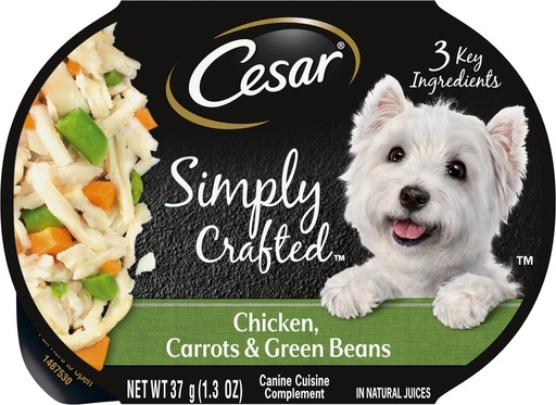 Cesar Simply Crafted Chicken, Carrots &amp; Green Beans Limited-Ingredient Case of 10 Wet Dog Food Topper 37g