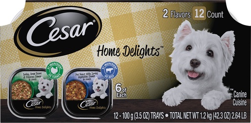 Cesar Home Delights Turkey Dinner &amp; Pot Roast Variety Pack of 12 Wet Dog Food Trays 1.2kg