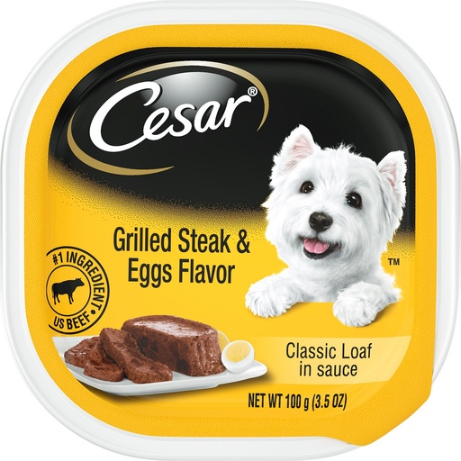 Cesar Classic Loaf in Sauce Grilled Steak and Eggs Flavor Case of 24 Wet Dog Food Trays 100g